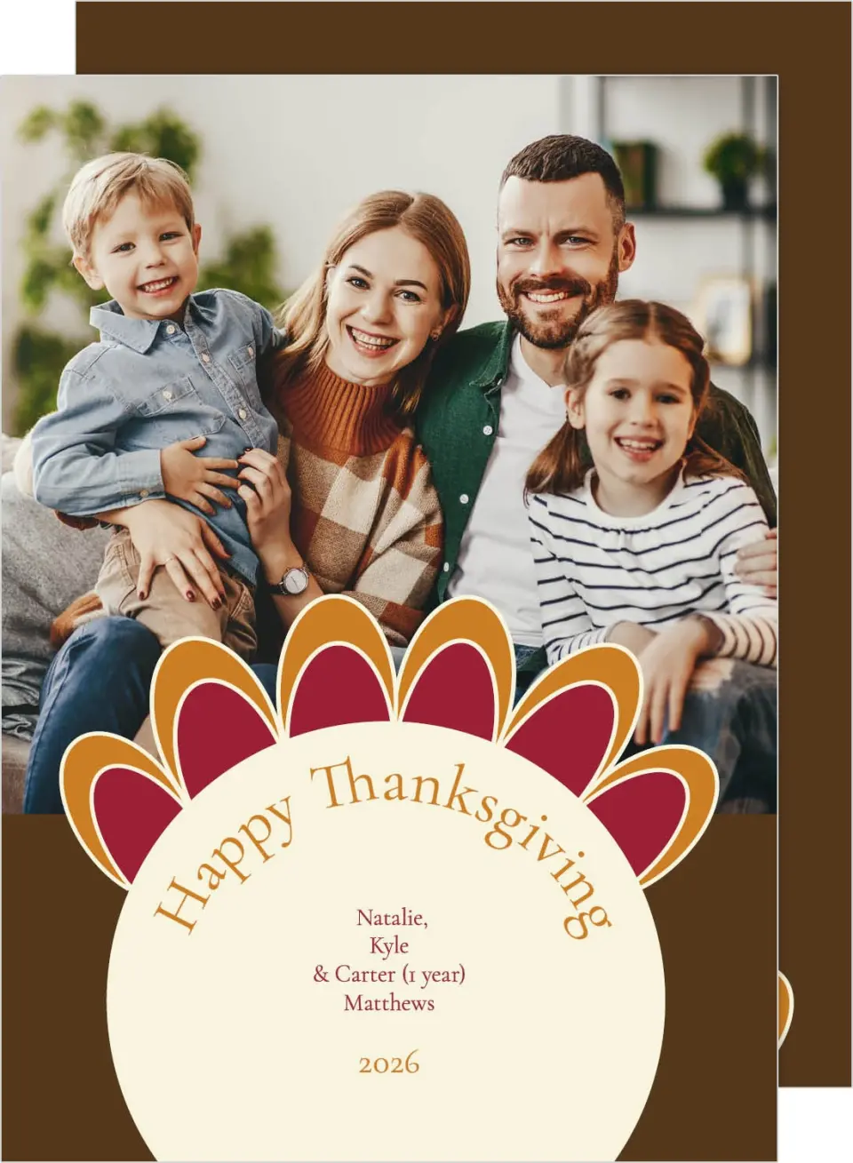 This is a 5" x 7" Thanksgiving Card called Creative Turkey Ornament printed in full color on Premium Smooth paper