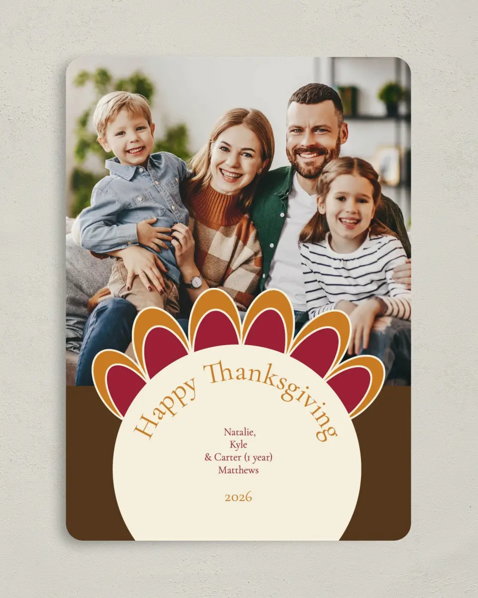 This is a 5" x 7" Thanksgiving Card called Creative Turkey Ornament printed in full color on Premium Smooth paper