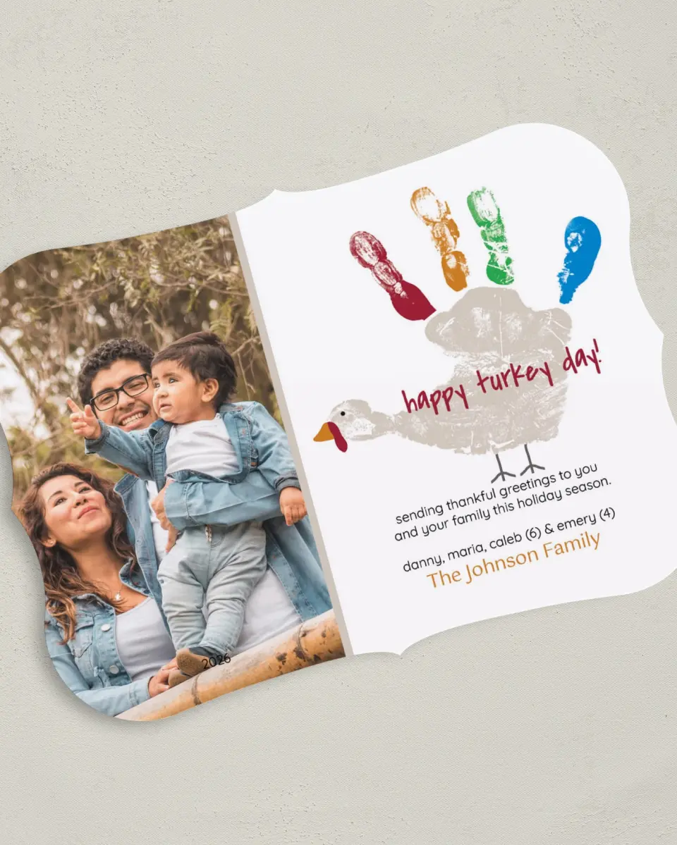 This is a 5" x 7" Thanksgiving Card called Turkey Hand Print printed in full color on Premium Smooth paper