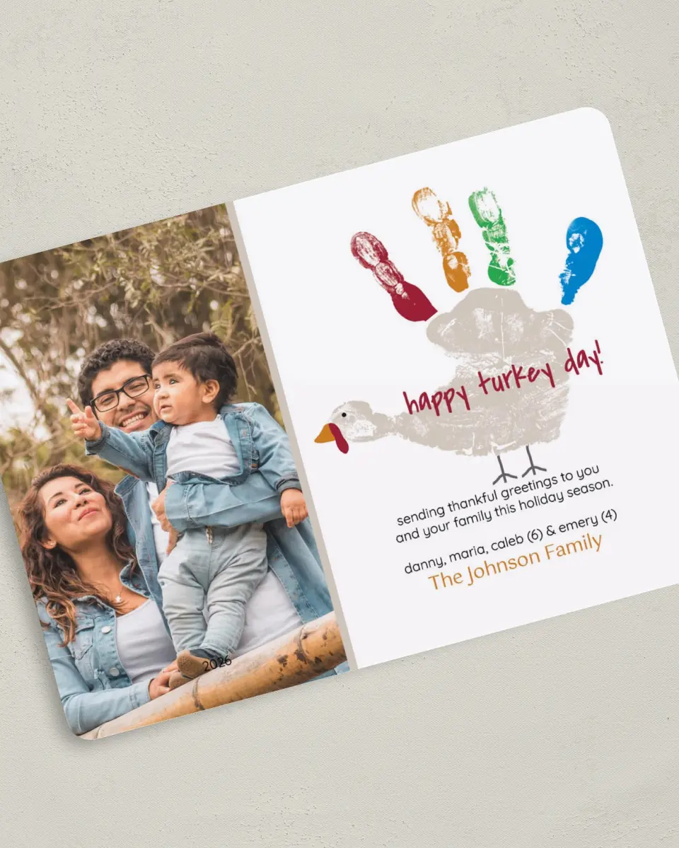 This is a 5" x 7" Thanksgiving Card called Turkey Hand Print printed in full color on Premium Smooth paper
