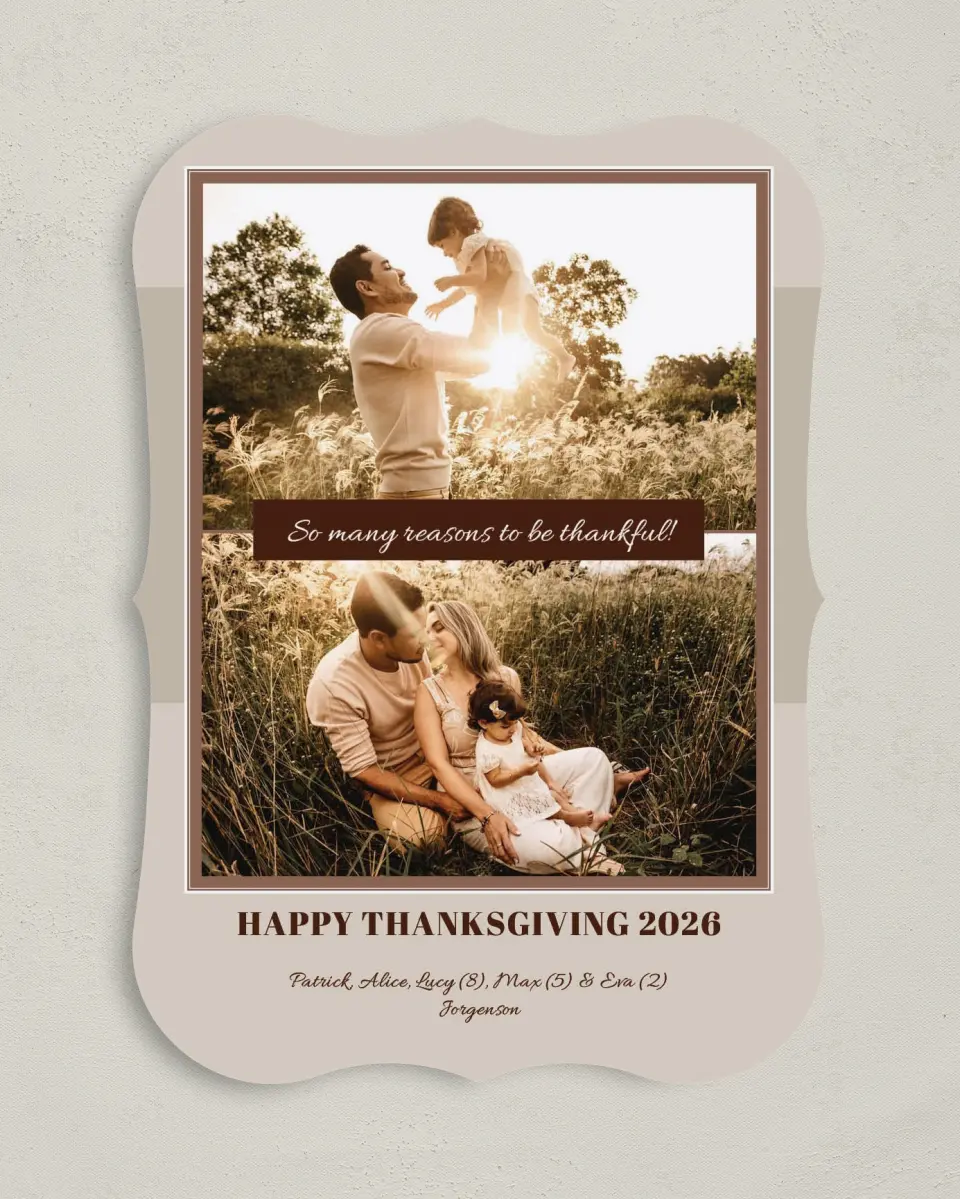 This is a 5" x 7" Thanksgiving Card called Thanksgiving Photo Frames printed in full color on Premium Smooth paper