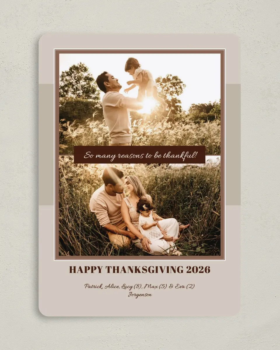 This is a 5" x 7" Thanksgiving Card called Thanksgiving Photo Frames printed in full color on Premium Smooth paper