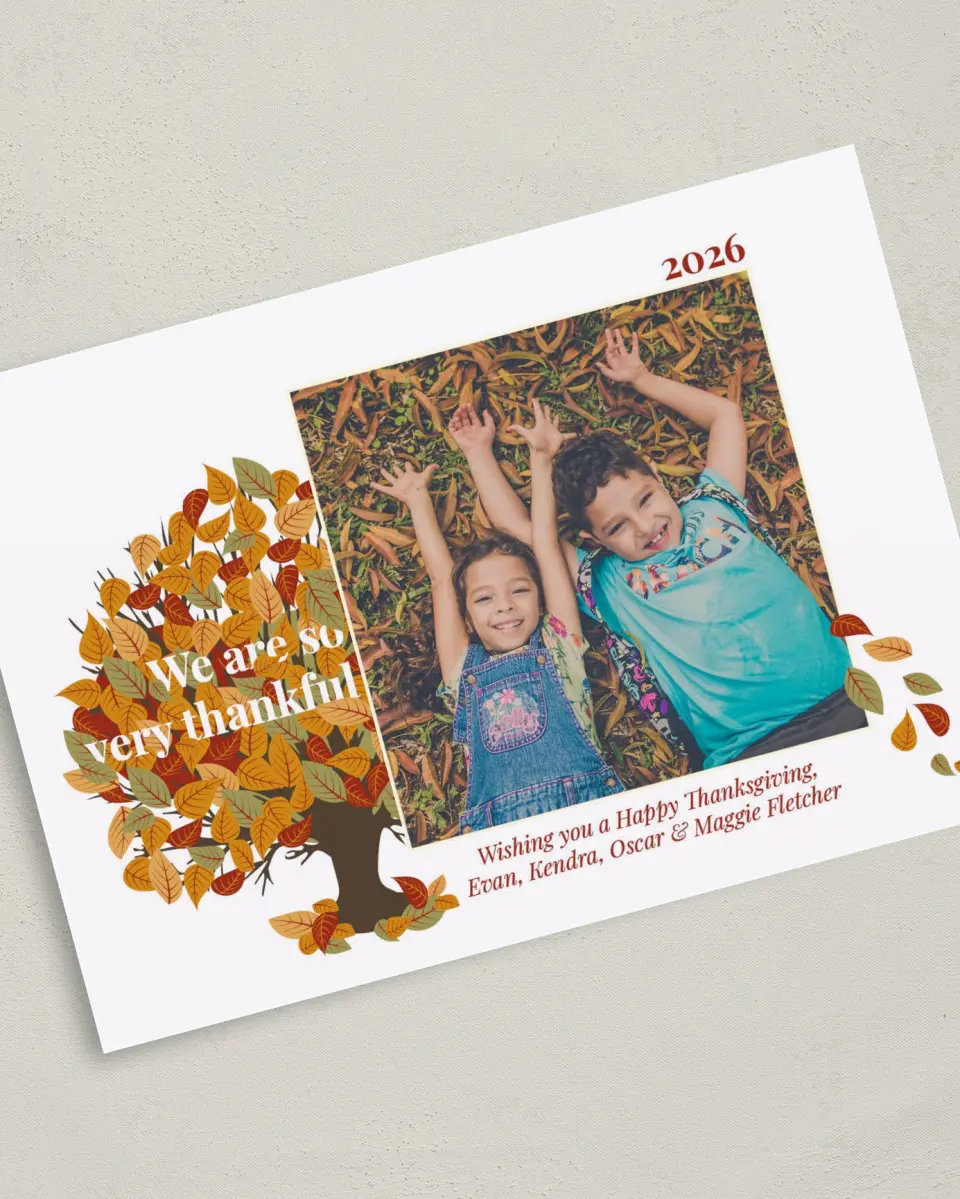 This is a 5" x 7" Thanksgiving Card called Falling Autumn Leaves printed in full color on Premium Smooth paper