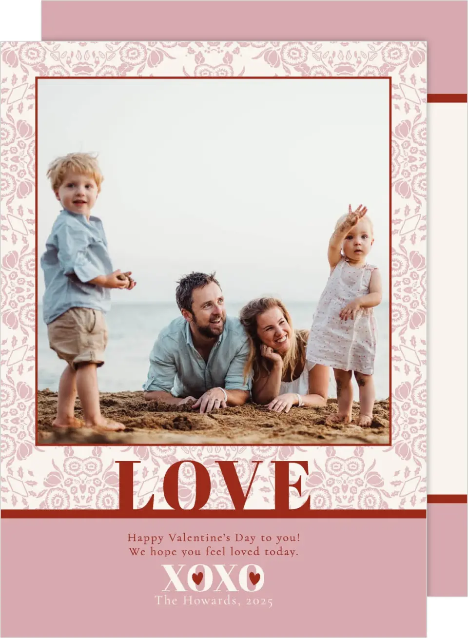 This is a 5" x 7" Valentine's Day Card called Victorian Valentine XOXO printed in full color on Premium Smooth paper