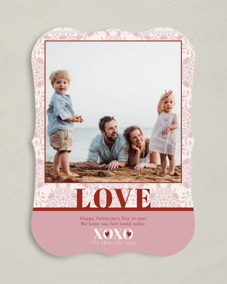 This is a 5" x 7" Valentine's Day Card called Victorian Valentine XOXO printed in full color on Premium Smooth paper