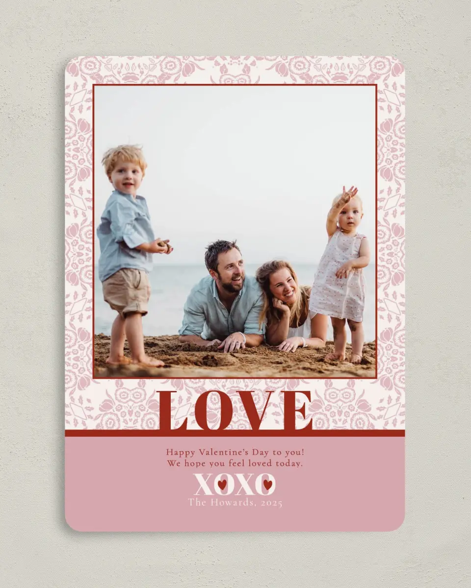 This is a 5" x 7" Valentine's Day Card called Victorian Valentine XOXO printed in full color on Premium Smooth paper