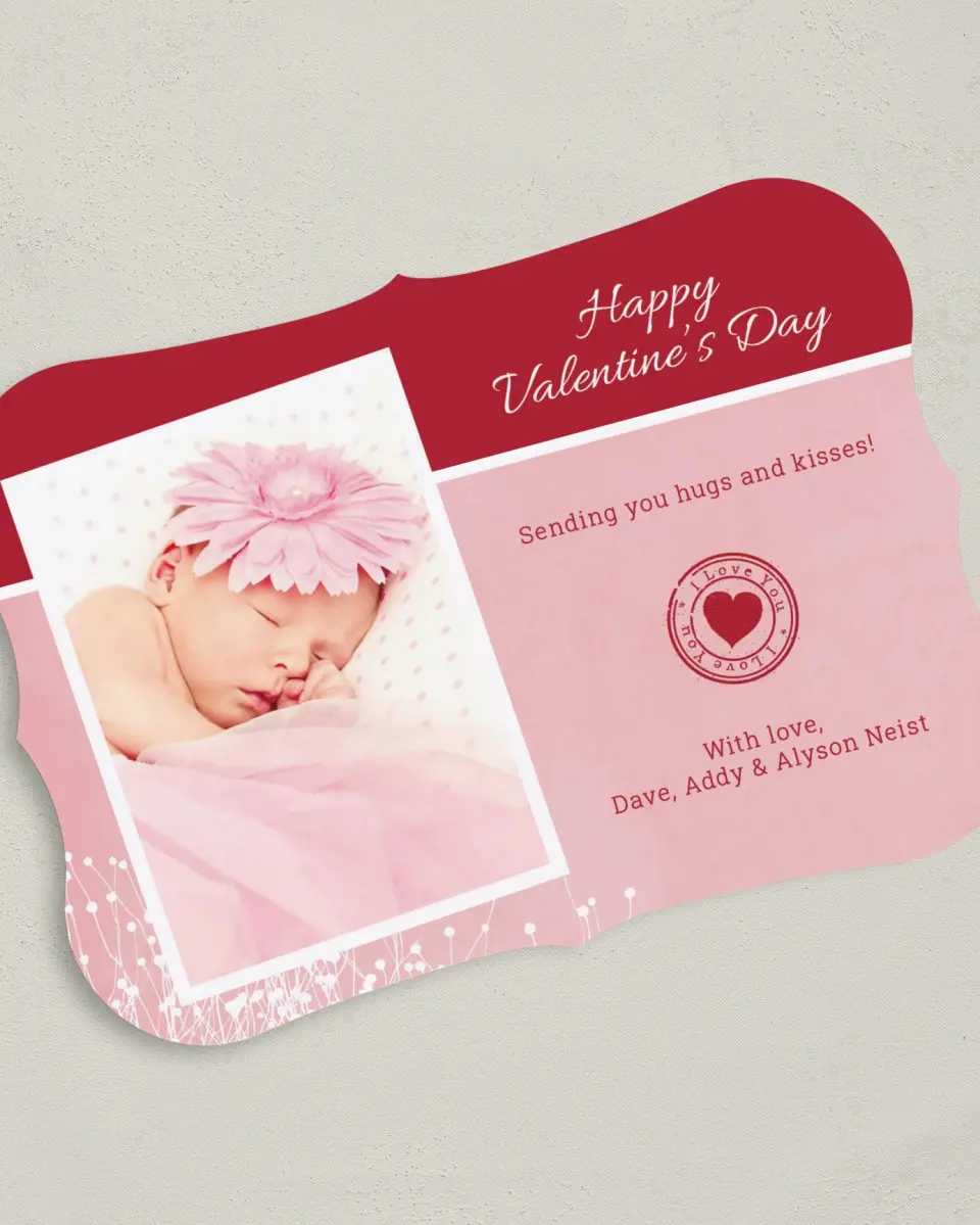 This is a 5" x 7" Valentine's Day Card called Whimsical Valentine Snapshots printed in full color on Premium Smooth paper