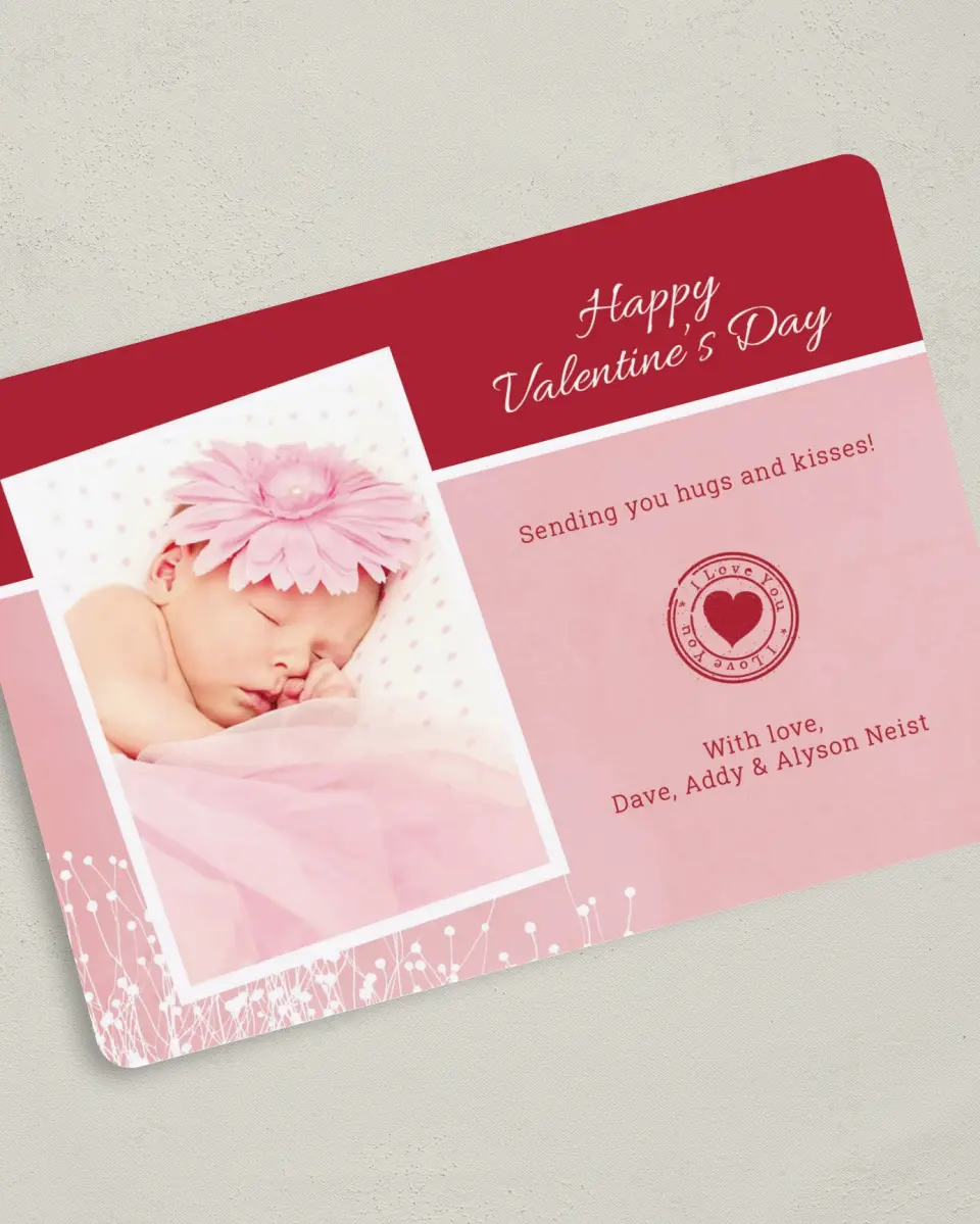 This is a 5" x 7" Valentine's Day Card called Whimsical Valentine Snapshots printed in full color on Premium Smooth paper
