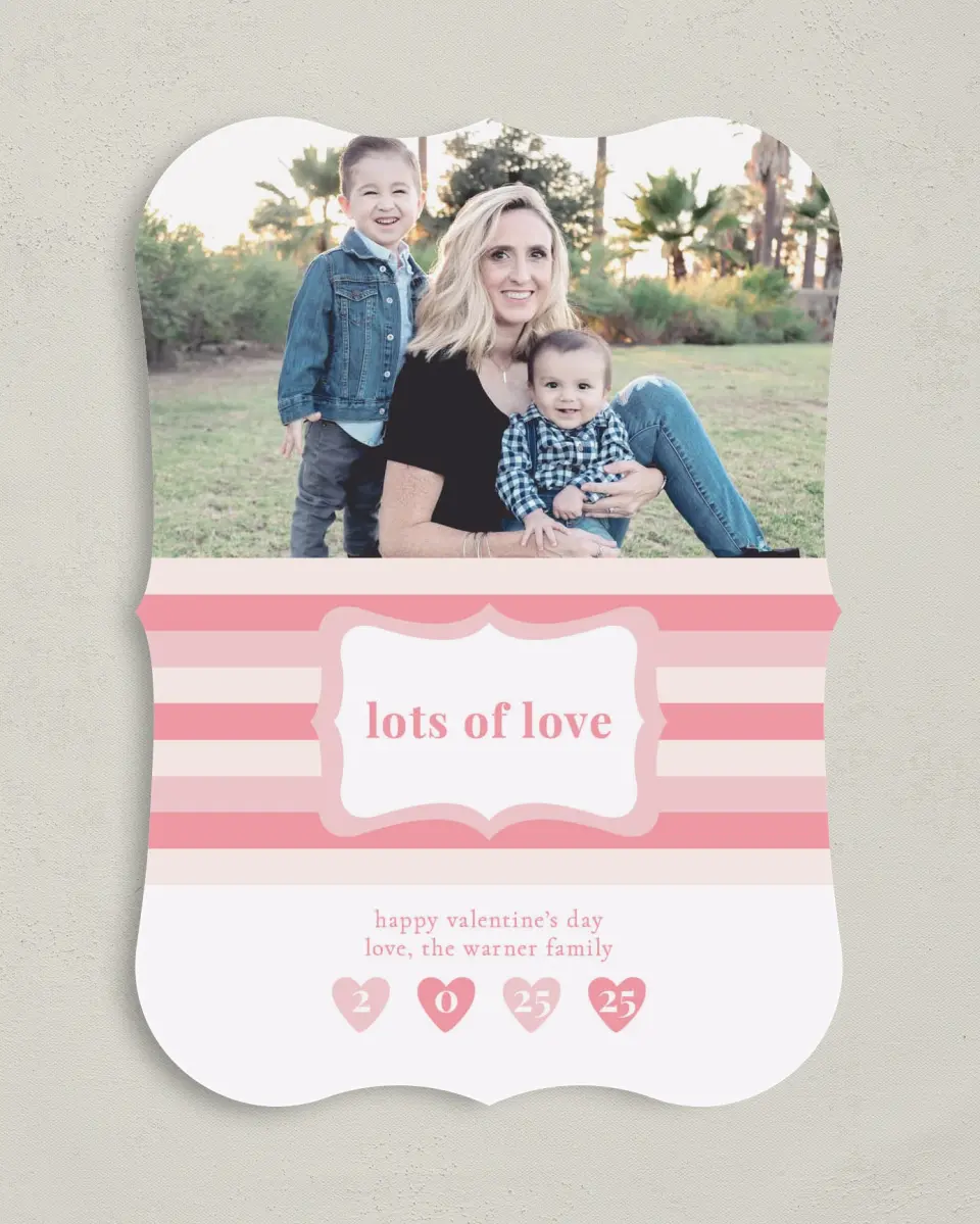This is a 5" x 7" Valentine's Day Card called Stamp of Hearts and Stripes printed in full color on Premium Smooth paper