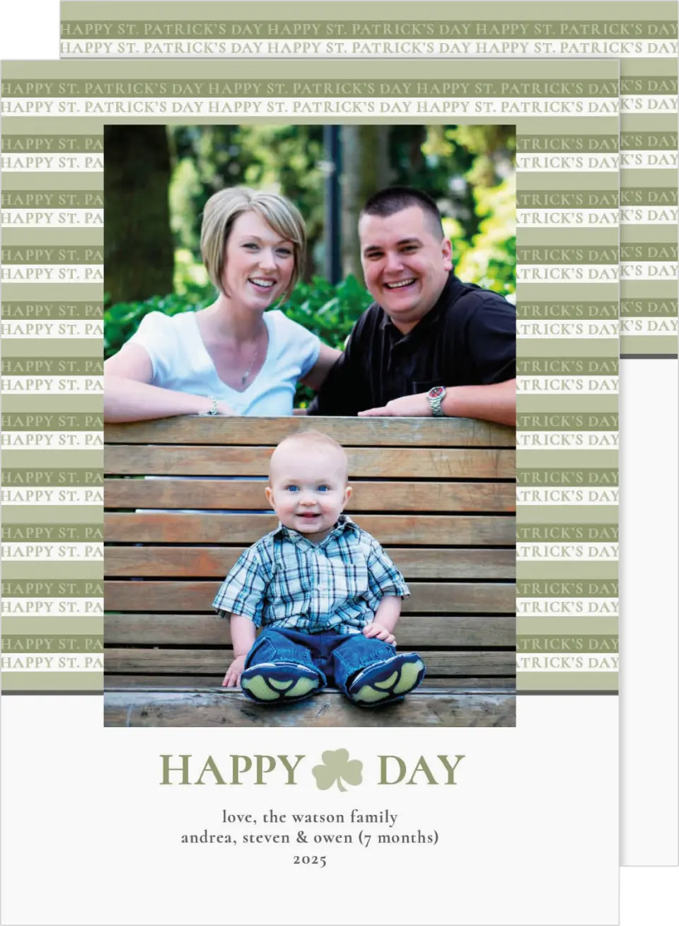 This is a 5" x 7" St. Patrick's Card called St. Patrick's Stripes printed in full color on Premium Smooth paper