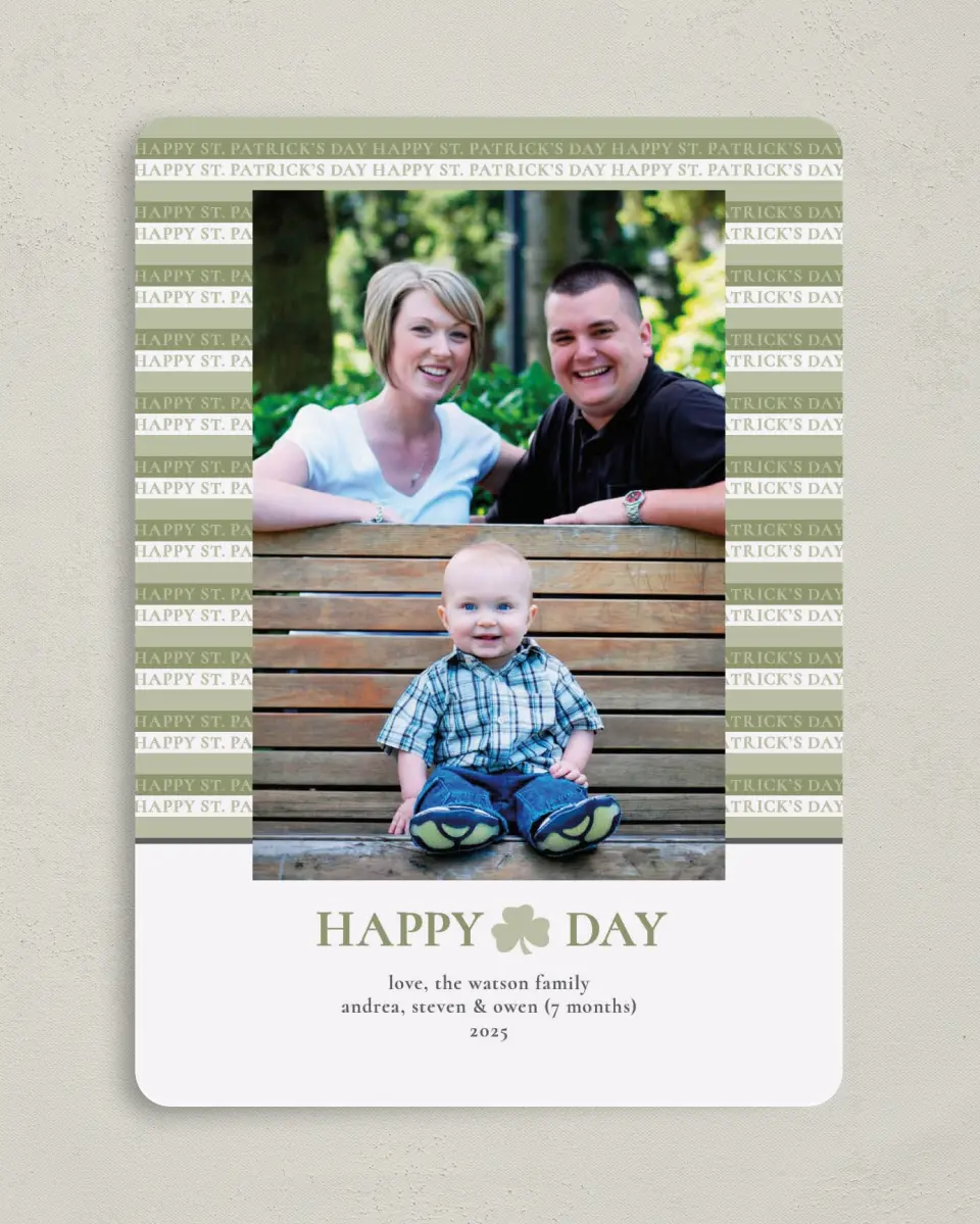 This is a 5" x 7" St. Patrick's Card called St. Patrick's Stripes printed in full color on Premium Smooth paper