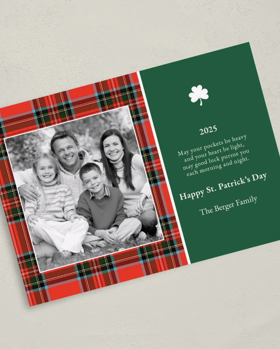 This is a 5" x 7" St. Patrick's Card called Polished Plaid Display printed in full color on Premium Smooth paper