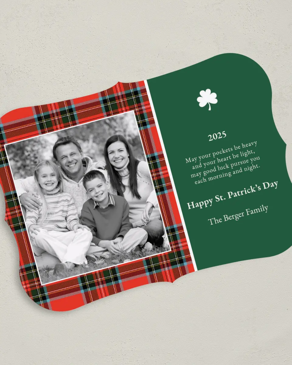 This is a 5" x 7" St. Patrick's Card called Polished Plaid Display printed in full color on Premium Smooth paper