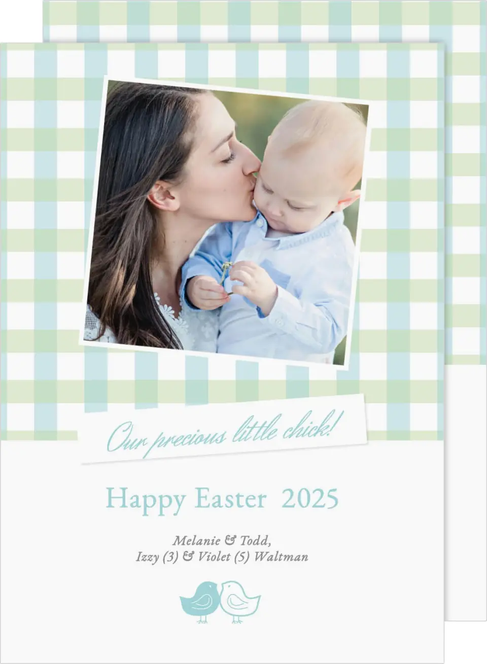 This is a 5" x 7" Easter Card called Plaid Easter Birds printed in full color on Premium Smooth paper