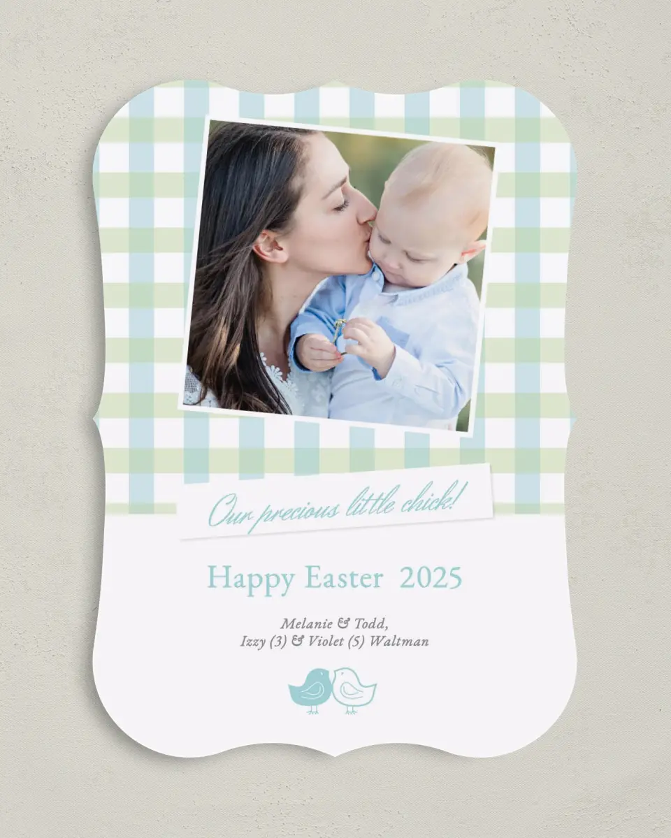 This is a 5" x 7" Easter Card called Plaid Easter Birds printed in full color on Premium Smooth paper