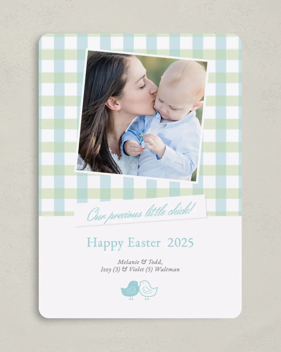 This is a 5" x 7" Easter Card called Plaid Easter Birds printed in full color on Premium Smooth paper