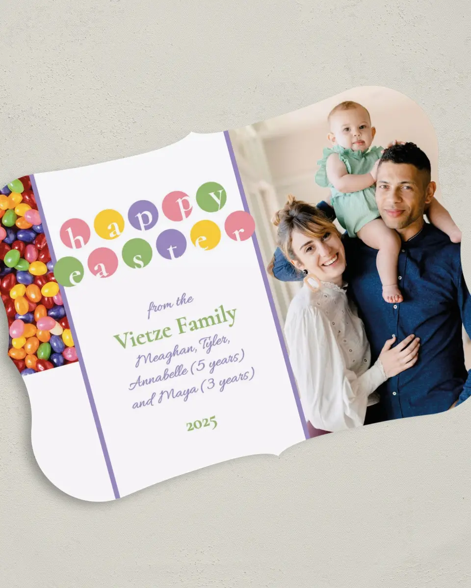 This is a 5" x 7" Easter Card called Bright Easter Jelly Beans printed in full color on Premium Smooth paper