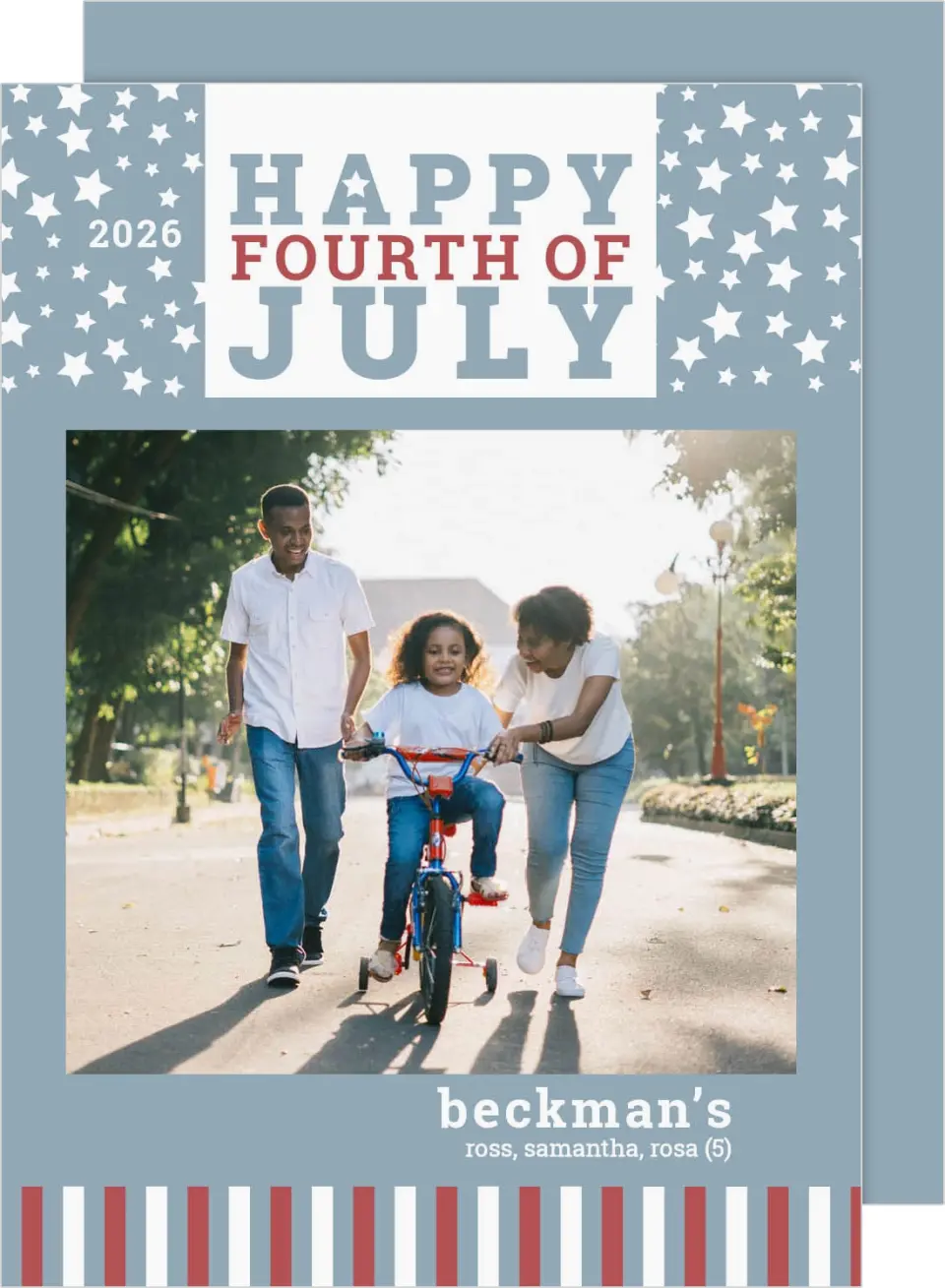 This is a 5" x 7" 4th of July Card called July Fourth Stars & Stripes printed in full color on Premium Smooth paper