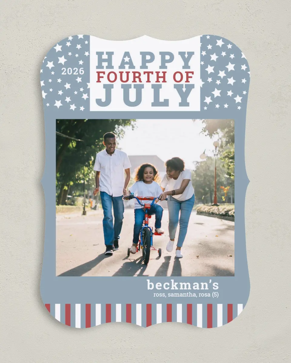 This is a 5" x 7" 4th of July Card called July Fourth Stars & Stripes printed in full color on Premium Smooth paper