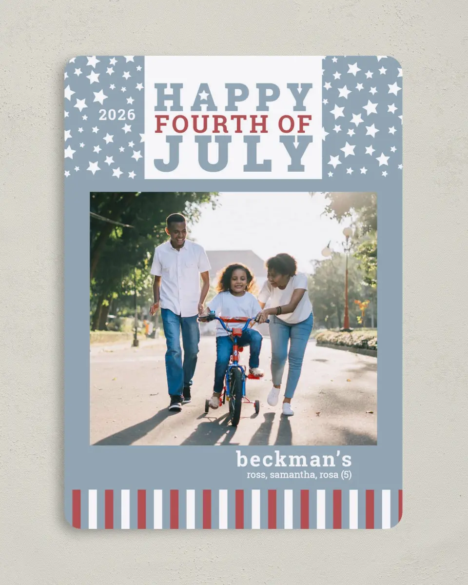 This is a 5" x 7" 4th of July Card called July Fourth Stars & Stripes printed in full color on Premium Smooth paper