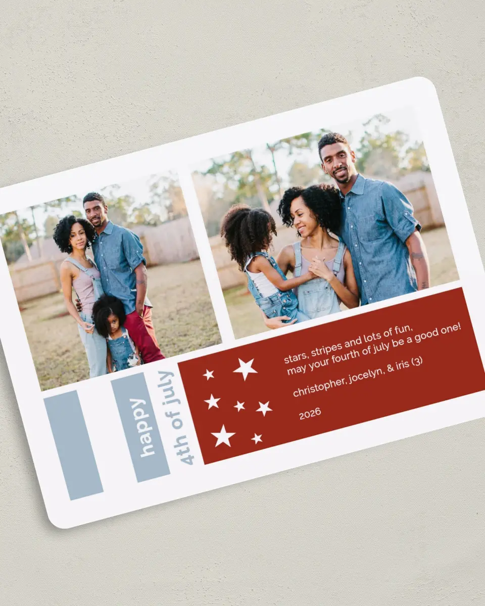 This is a 5" x 7" 4th of July Card called Modern Stars and Stripes printed in full color on Premium Smooth paper