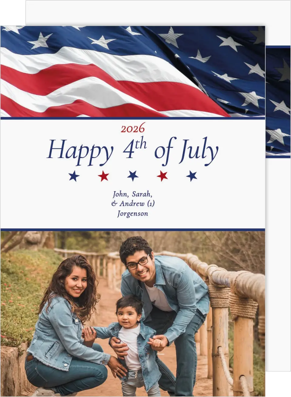 This is a 5" x 7" 4th of July Card called American Flag Spirit printed in full color on Premium Smooth paper