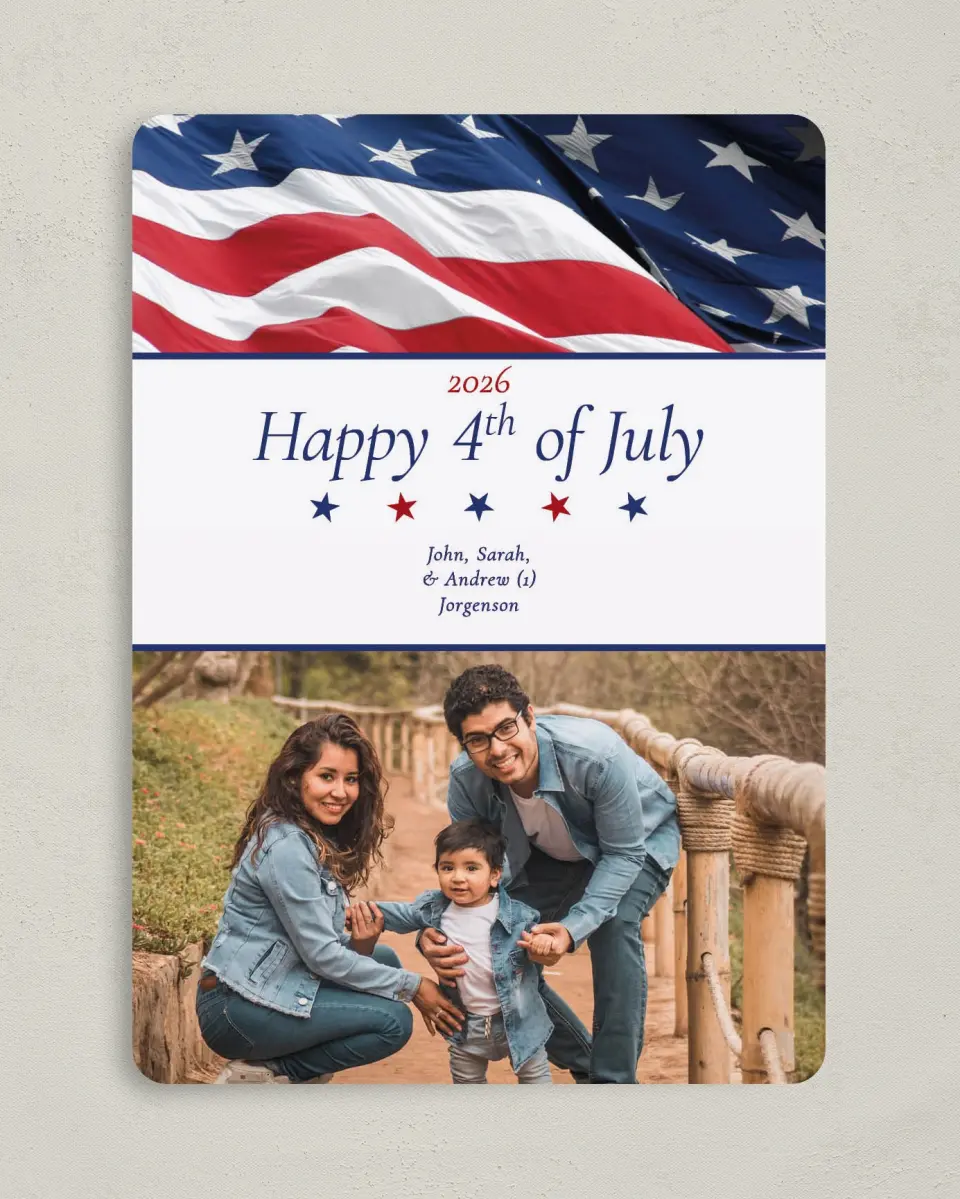 This is a 5" x 7" 4th of July Card called American Flag Spirit printed in full color on Premium Smooth paper