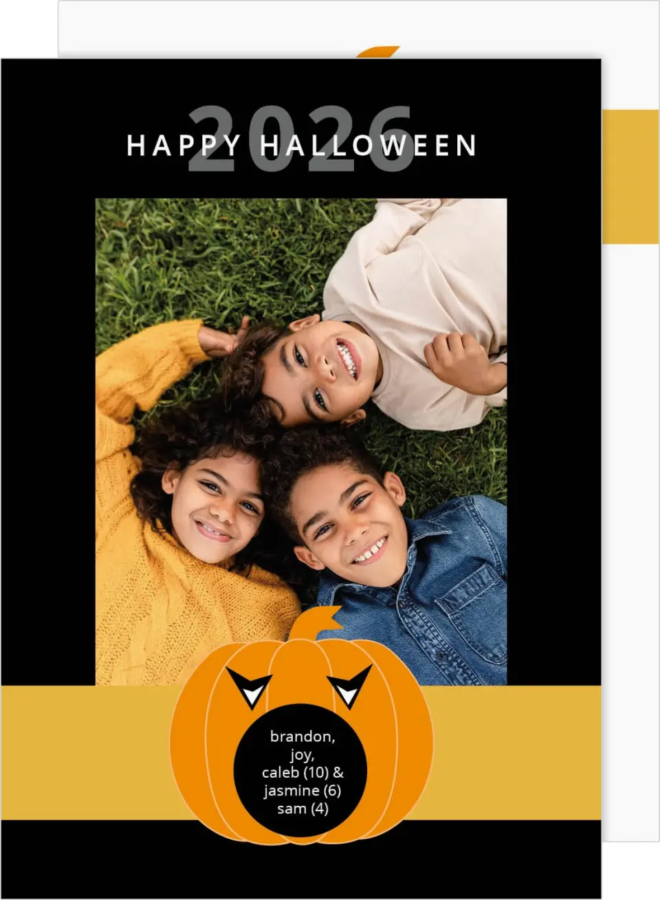 This is a 5" x 7" Halloween Card called Contemporary Pumpkin Carving printed in full color on Premium Smooth paper