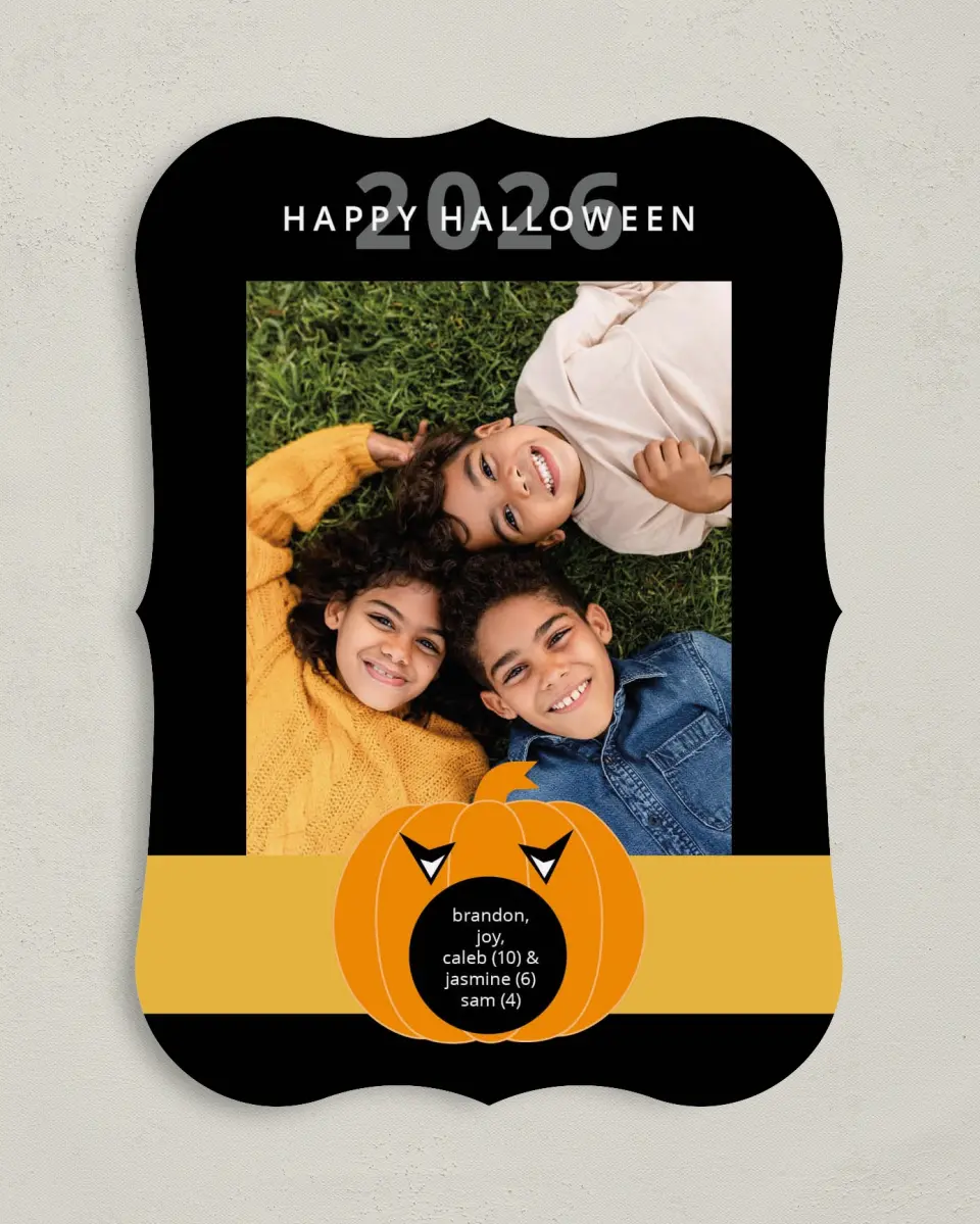 This is a 5" x 7" Halloween Card called Contemporary Pumpkin Carving printed in full color on Premium Smooth paper