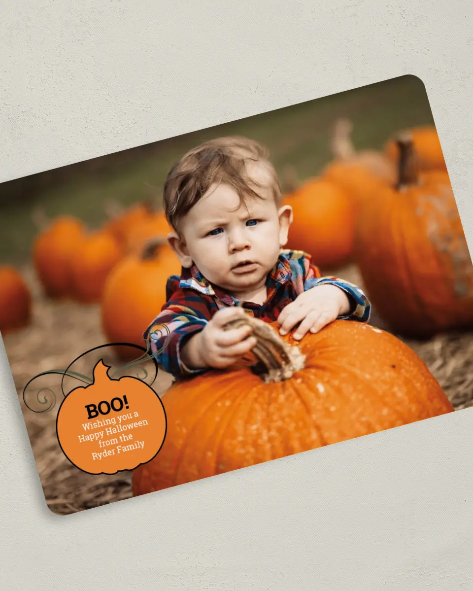 This is a 5" x 7" Halloween Card called Polished Pumpkin Vines printed in full color on Premium Smooth paper