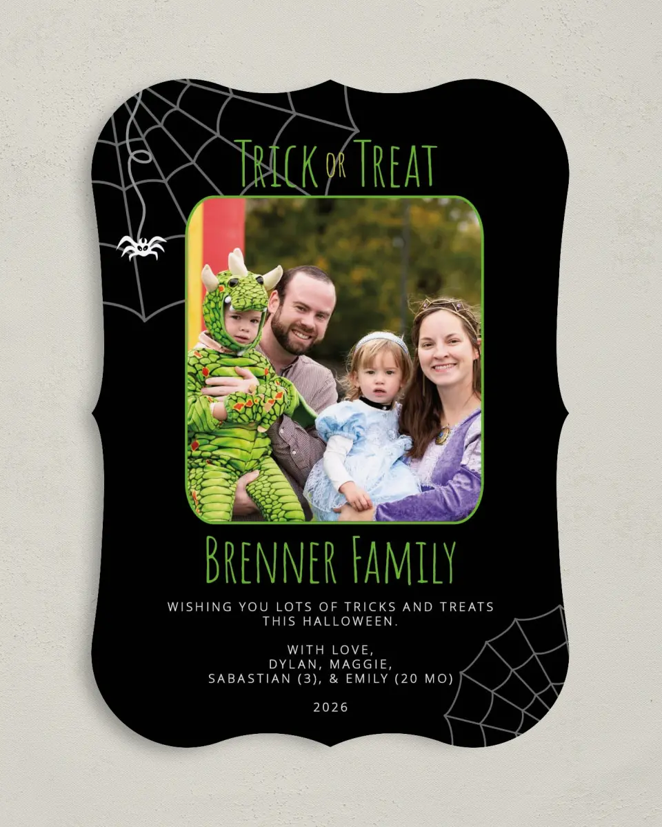 This is a 5" x 7" Halloween Card called Spider Webs & Ghosts Galore! printed in full color on Premium Smooth paper