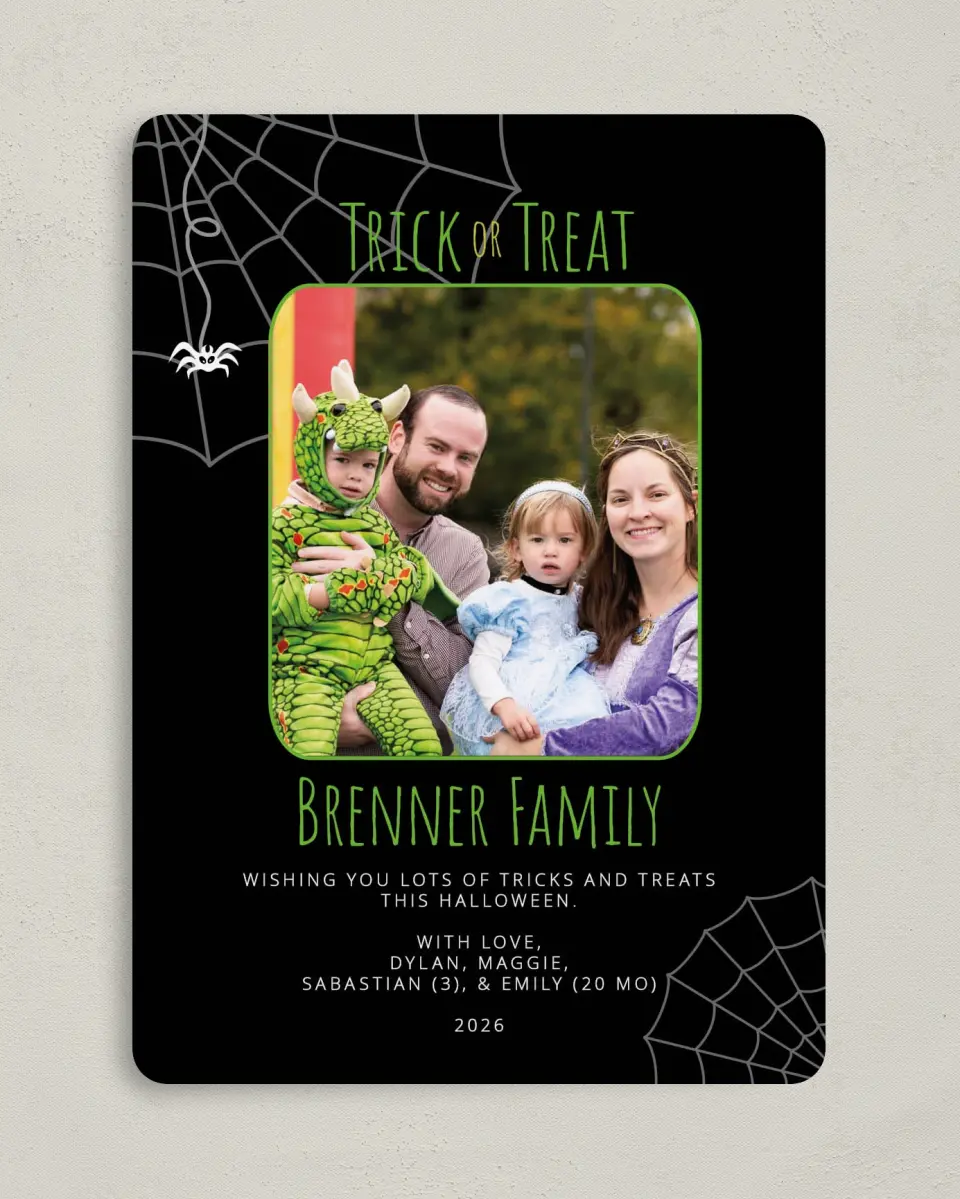 This is a 5" x 7" Halloween Card called Spider Webs & Ghosts Galore! printed in full color on Premium Smooth paper