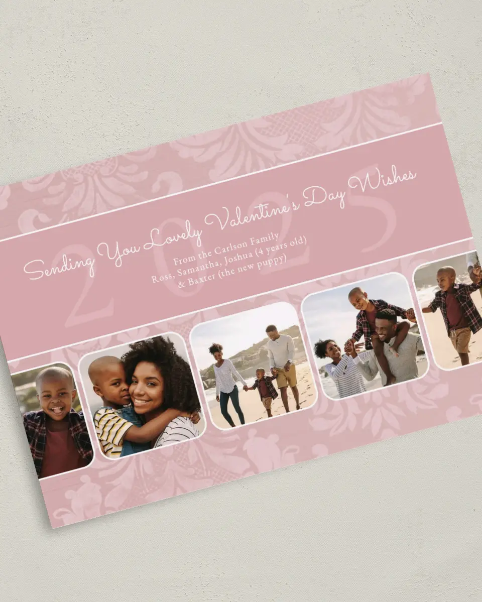 This is a 5" x 7" Valentine's Day Card called Cheerful Victorian Valentine printed in full color on Premium Smooth paper