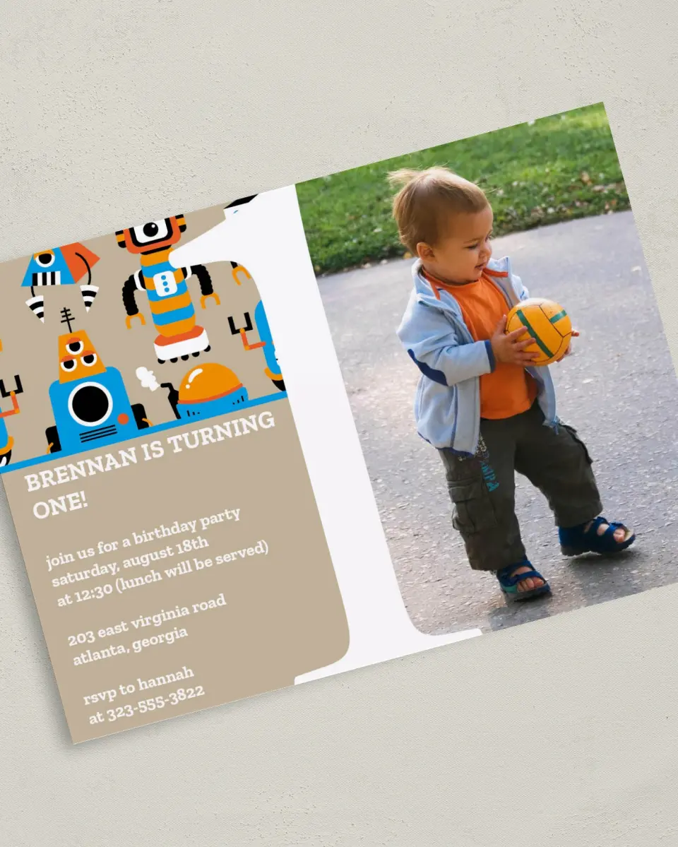This is a 5" x 7" Birthday Party Invitation called My First Birthday printed in full color on Premium Smooth paper