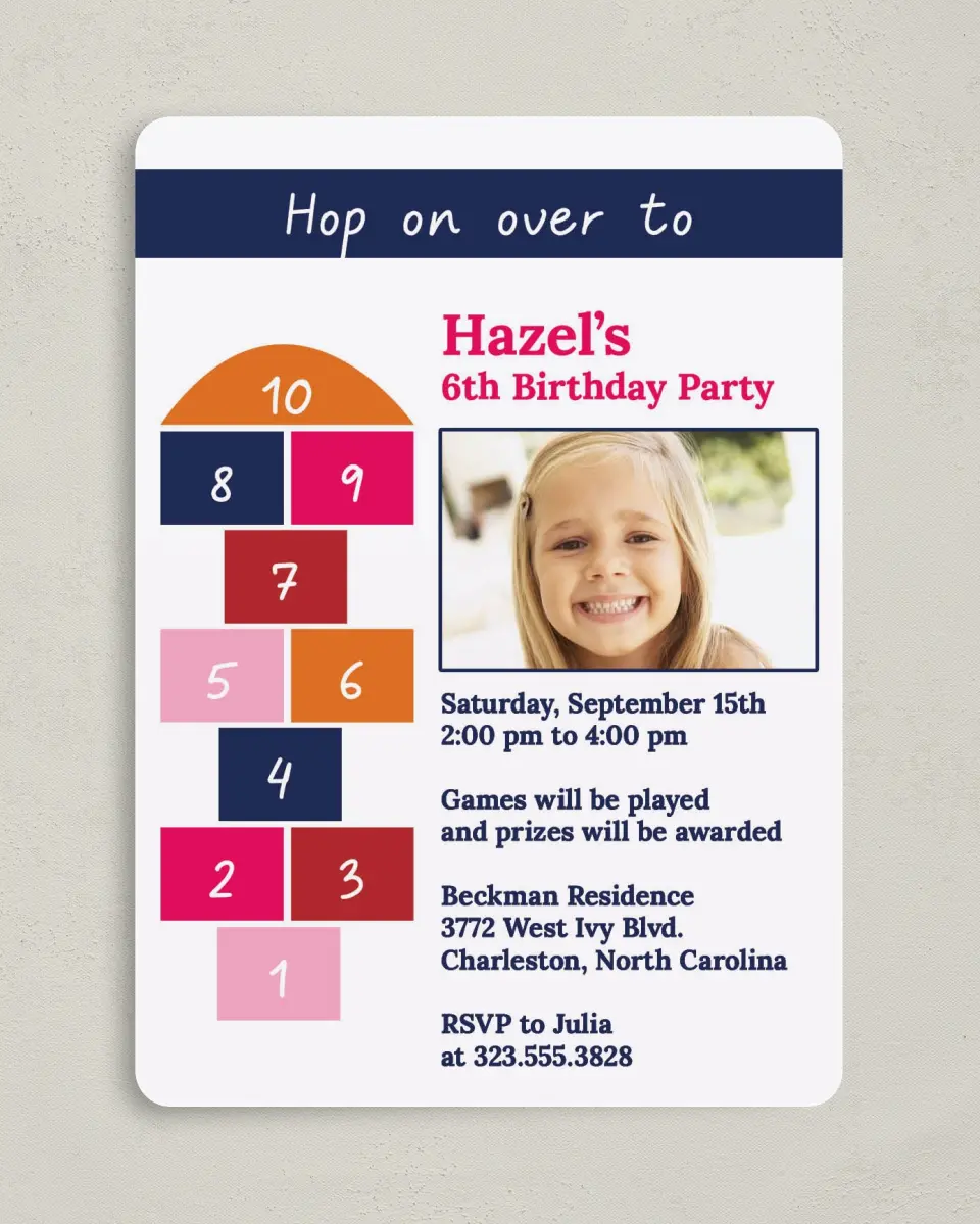 This is a 5" x 7" Birthday Party Invitation called A Block Party printed in full color on Premium Smooth paper