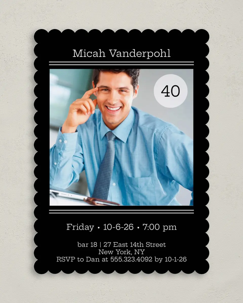 This is a 5" x 7" Birthday Party Invitation called Lordy, Look Who's 40! printed in full color on Premium Smooth paper