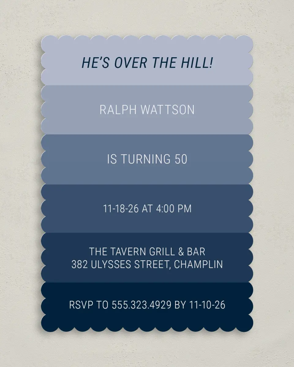 This is a 5" x 7" Birthday Party Invitation called Ain't Fifty Nifty? printed in full color on Premium Smooth paper