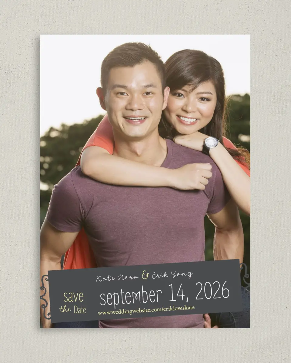 This is a 5" x 7" Save the Date Card called Chalk it up to Love printed in full color on Premium Smooth paper