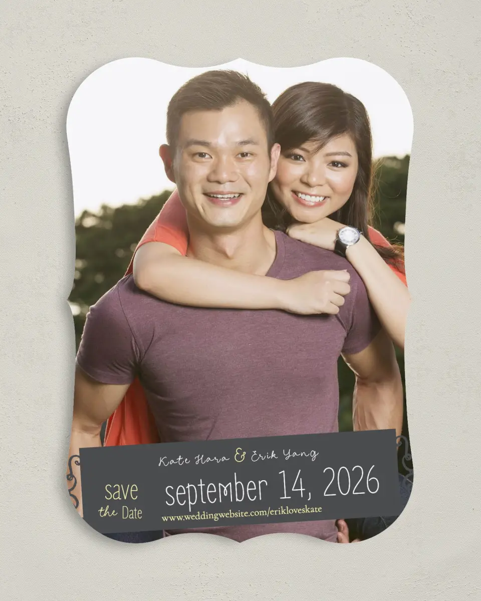 This is a 5" x 7" Save the Date Card called Chalk it up to Love printed in full color on Premium Smooth paper