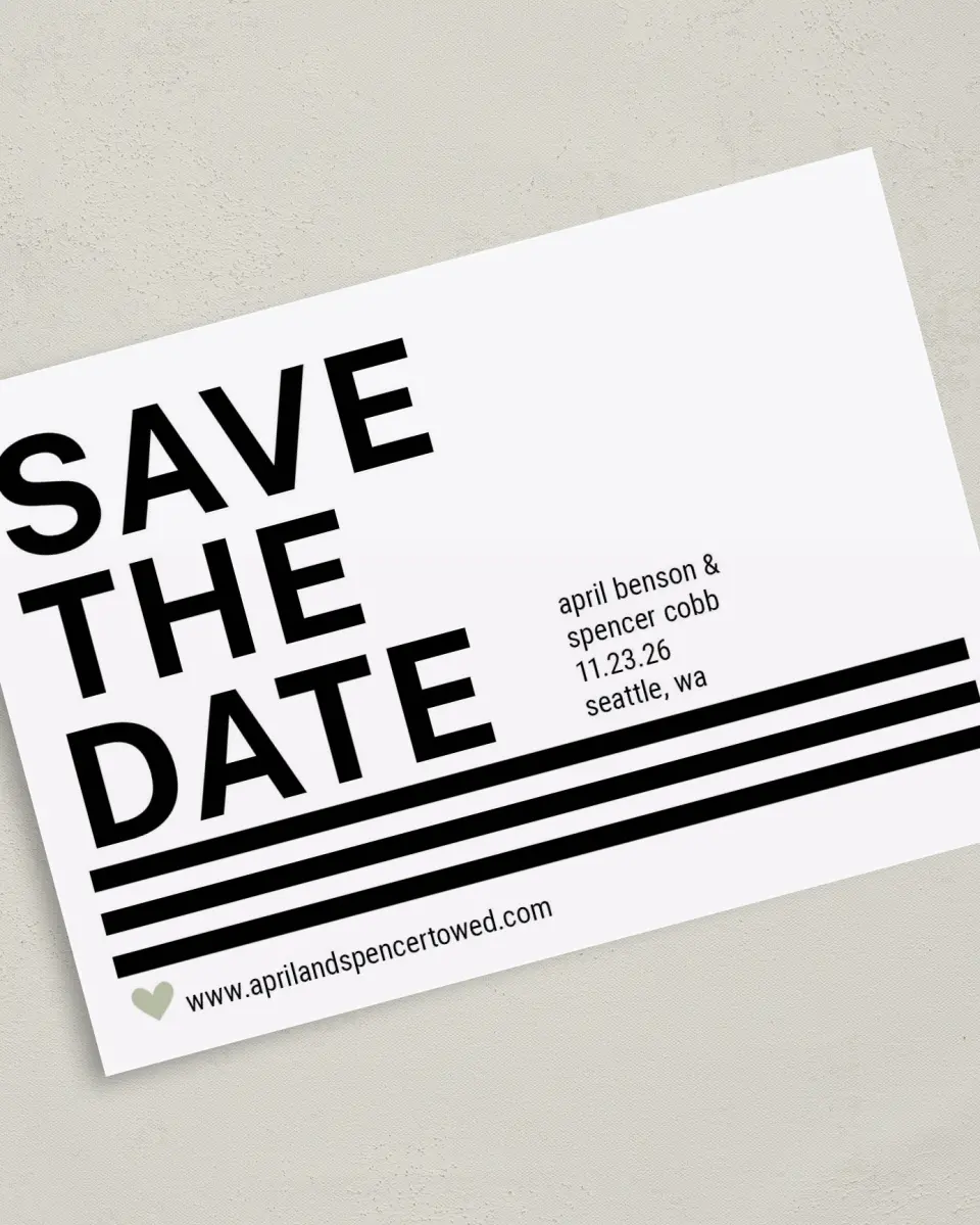 This is a 5" x 7" Save the Date Card called Modern Typography printed in full color on Premium Smooth paper