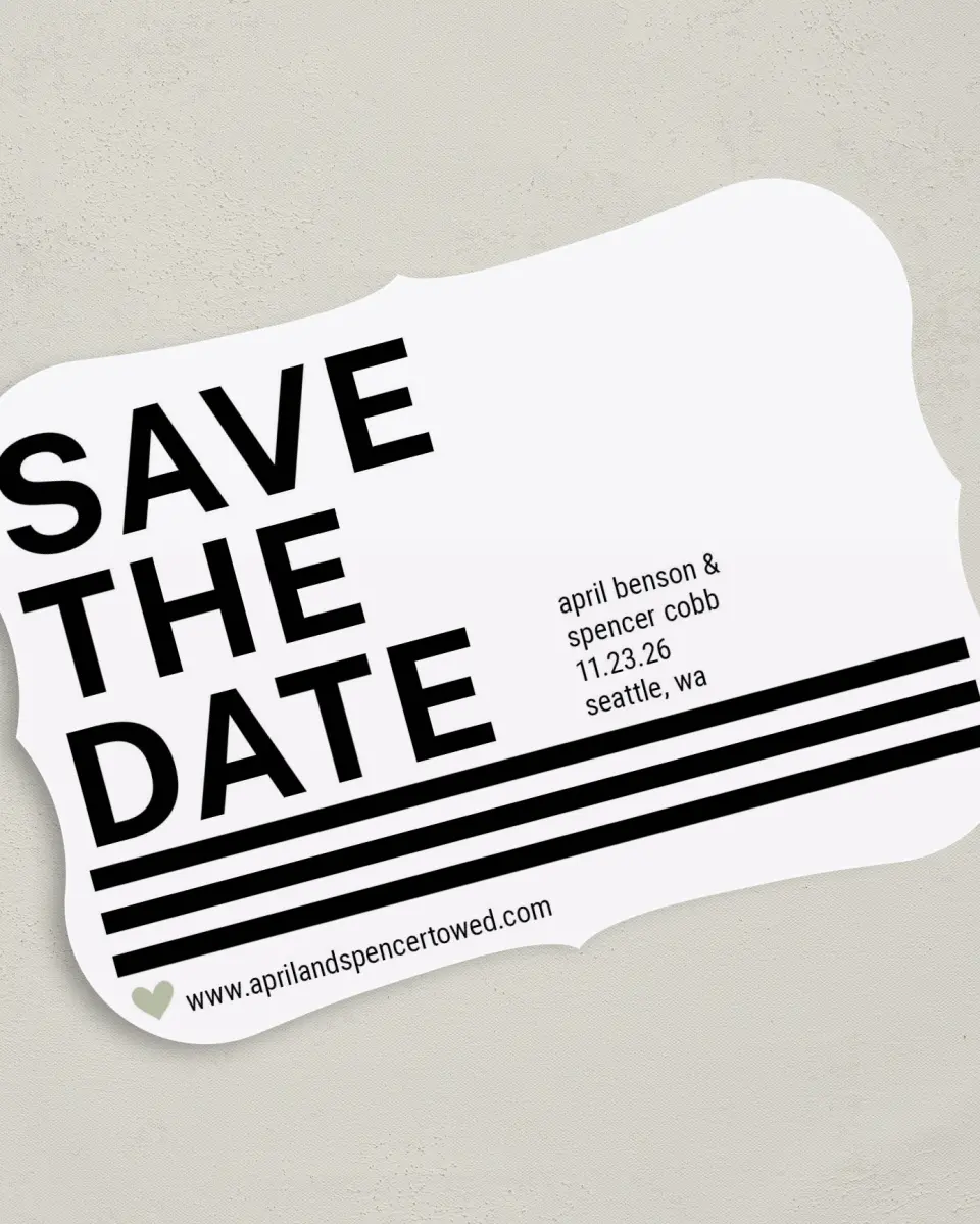 This is a 5" x 7" Save the Date Card called Modern Typography printed in full color on Premium Smooth paper