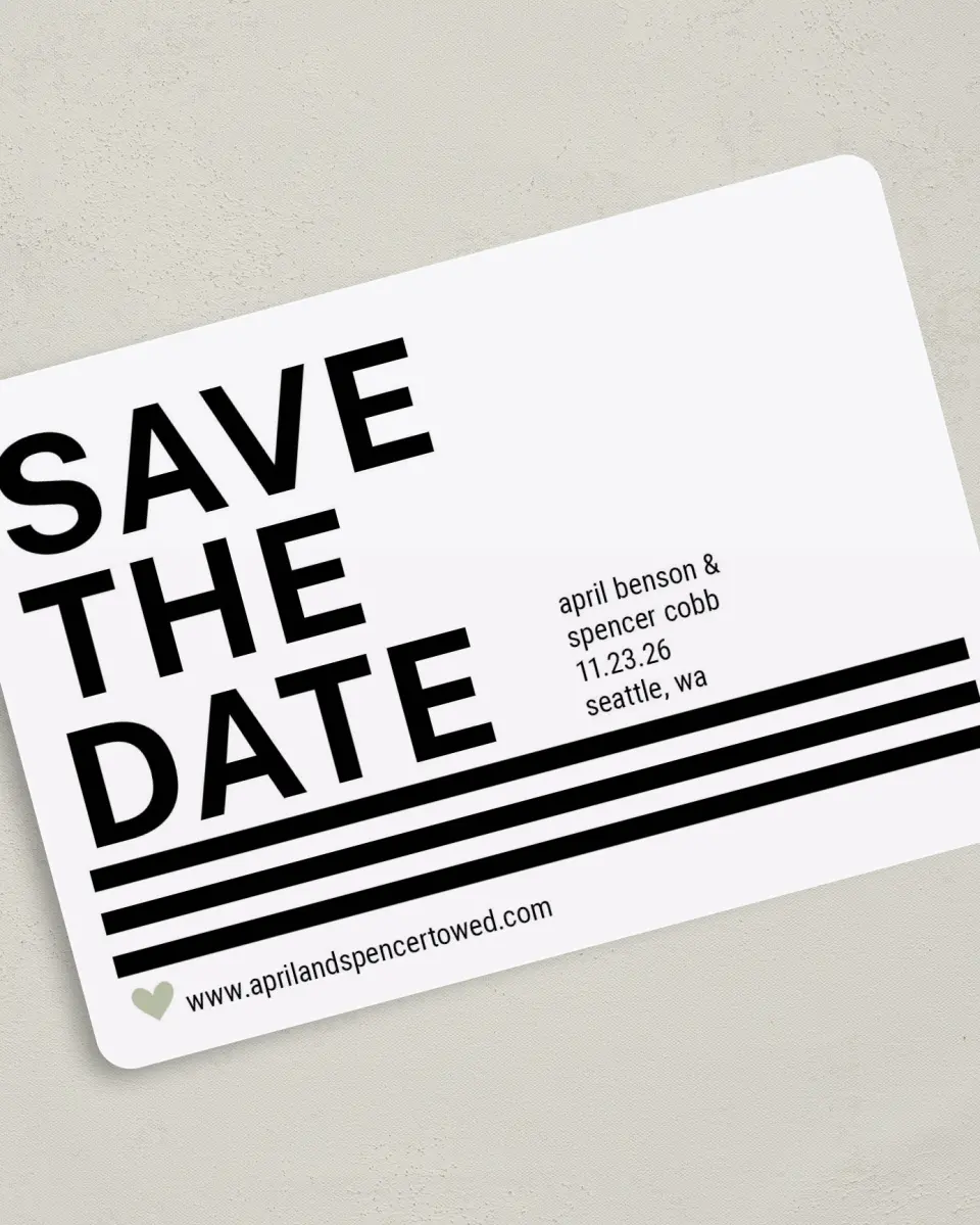 This is a 5" x 7" Save the Date Card called Modern Typography printed in full color on Premium Smooth paper