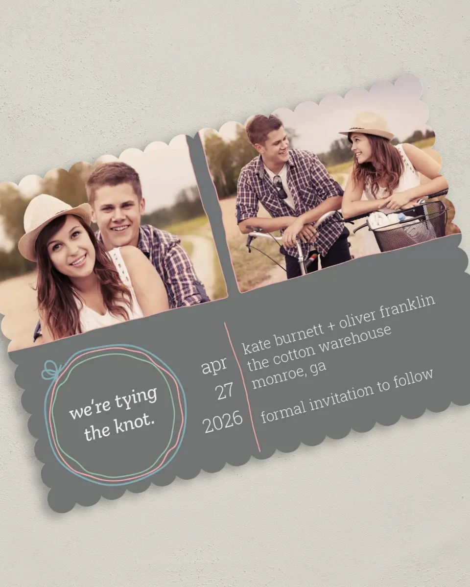 This is a 5" x 7" Save the Date Card called Simple Knot printed in full color on Premium Smooth paper