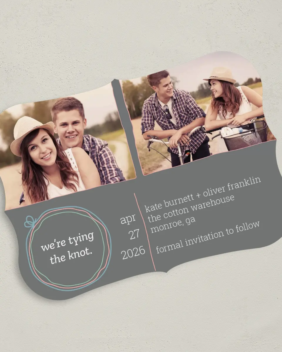 This is a 5" x 7" Save the Date Card called Simple Knot printed in full color on Premium Smooth paper