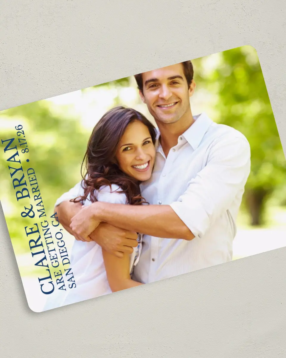 This is a 5" x 7" Save the Date Card called Timeless Photo printed in full color on Premium Smooth paper
