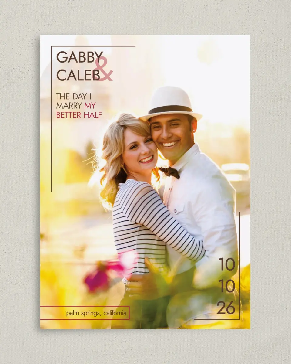 This is a 5" x 7" Save the Date Card called Chic Lines printed in full color on Premium Smooth paper