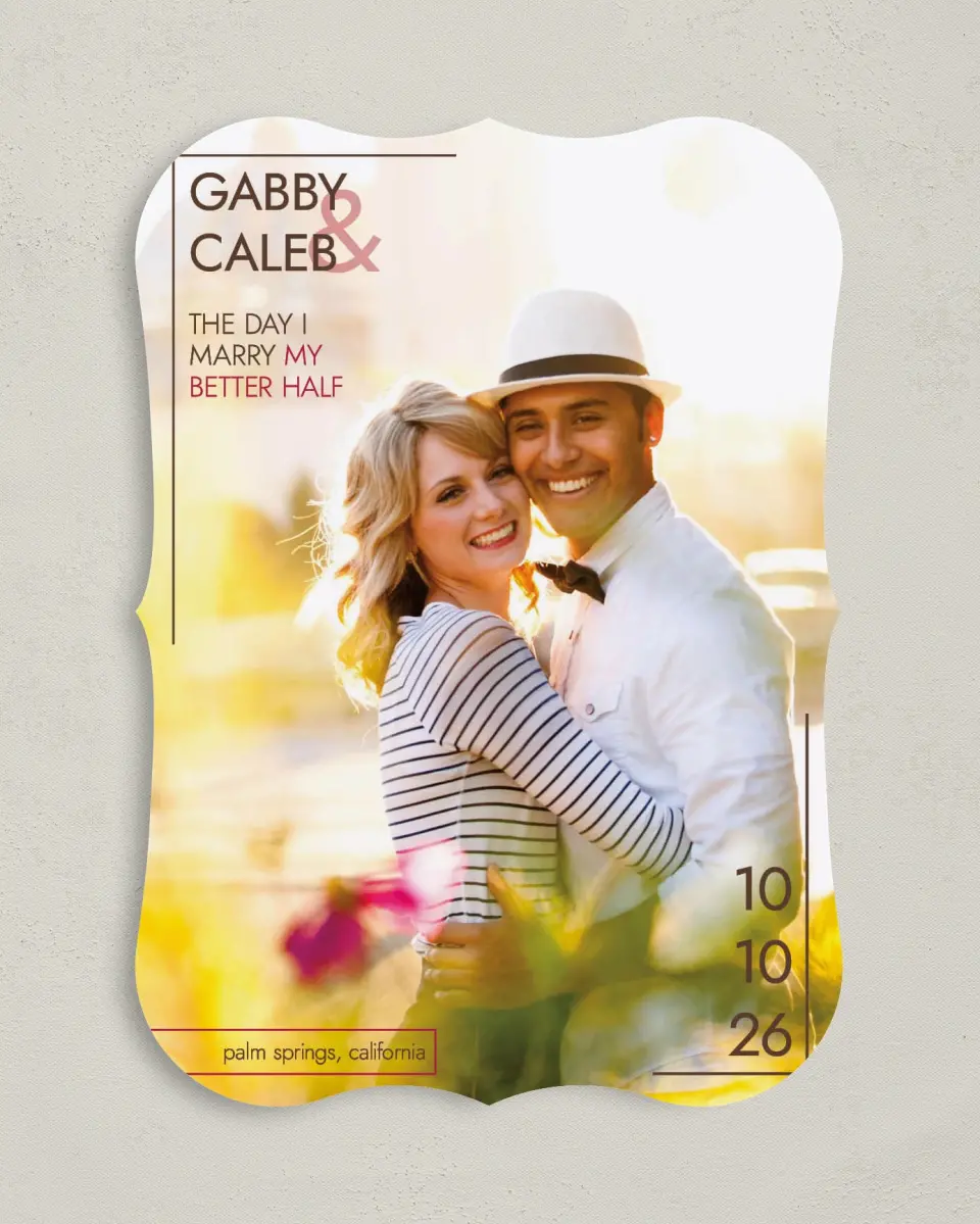 This is a 5" x 7" Save the Date Card called Chic Lines printed in full color on Premium Smooth paper