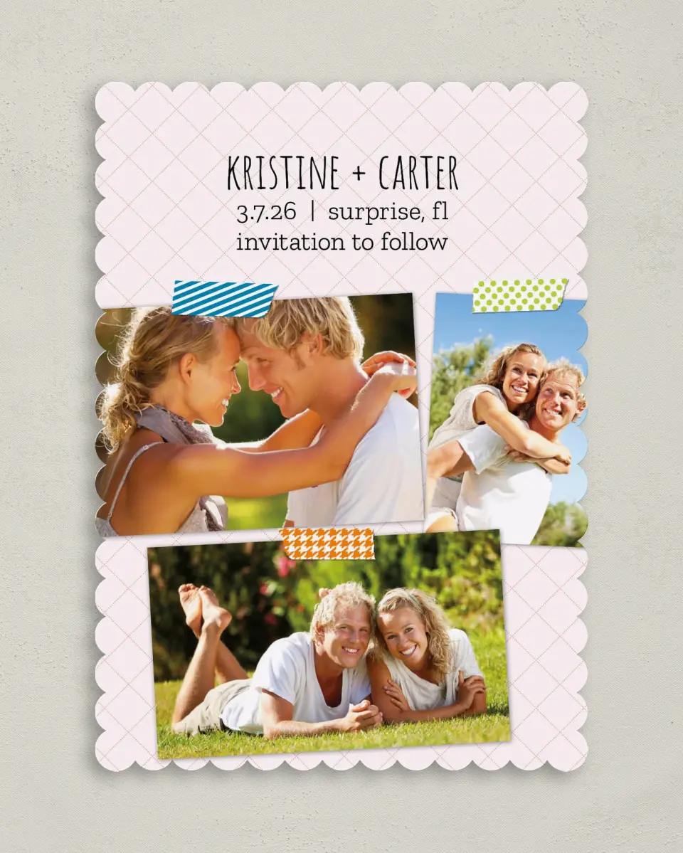 This is a 5" x 7" Save the Date Card called Washi Photo Collection printed in full color on Premium Smooth paper