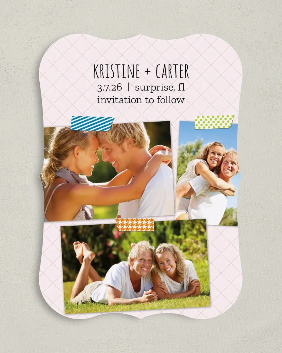 This is a 5" x 7" Save the Date Card called Washi Photo Collection printed in full color on Premium Smooth paper