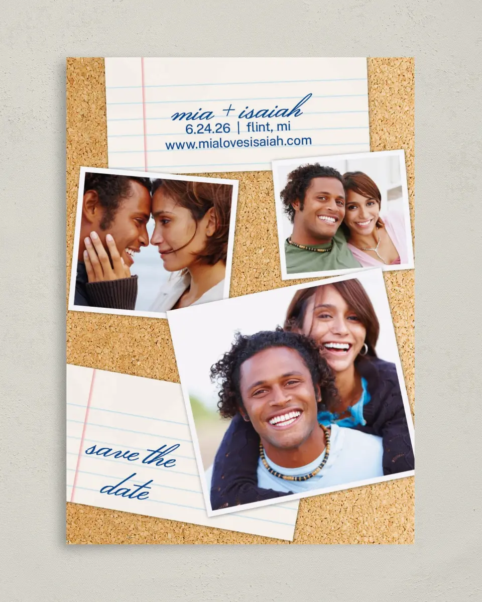 This is a 5" x 7" Save the Date Card called Sweet Snapshots printed in full color on Premium Smooth paper
